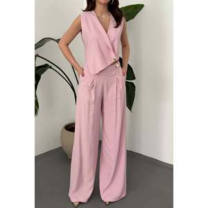 Conjunto de Chaleco Asimétrico y Pantalones Rosa - Rosa - Product Image 5