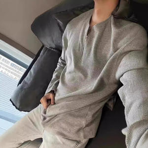 Sudadera con Cierre de Cremallera para Hombre, Color Sólido, Estilo Holgado, Manga Larga, Cuello Redondo, Versátil e Informal - Product Image 1