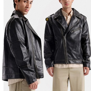 Chaqueta de cuero para hombre, estilo motociclista, con botones cubiertos, corte ajustado, transpirable, de secado rápido, resistente al viento, para otoño, OEM, ODM, personalizable en la parte delantera - Product Image 4