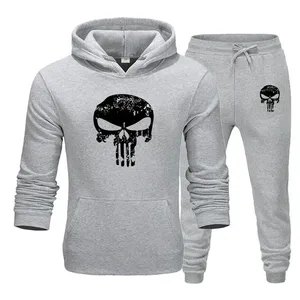 Ensemble de survêtement 2 pièces pour homme, sweat-shirt à capuche avec motif de crâne, marque, automne-hiver, sweat-shirt + pantalon à cordon, vêtements de sport pour homme, sweat-shirts de course, vêtements de sport - Product Image 1