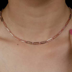 Collar de Cadena de Eslabones Alargados en Oro Rosa de 14K, Hecho de Plata de Ley 925, Unisex, Geométrico, para Regalo - Product Image 3