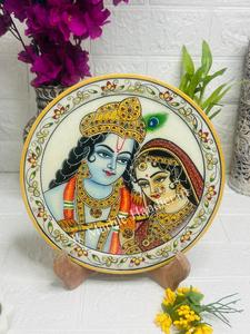 En gros Meilleur Prix Poli Naturel Marbre Plaque Belle Radha Krishna Décoratif Incrustation Travail Pierre Semi-Précieuse pour La Maison - Product Image 5
