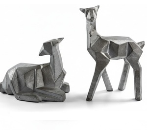 Figura de Elefante Plateada Geométrica Moderna, Escultura de Animal Metálica Abstracta para Decoración del Hogar y la Oficina - Product Image 1