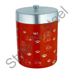 宠物罐套装彩色印花不锈钢橙色色罐带爪印储物罐盒