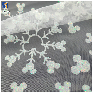 YX597 Black Friday Christmas Tulle Fabric Mic-key and White Snowflake Glitter Fabric Tulle for Kids <strong>Dress</strong> - Product Image 1