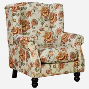 Fauteuil à oreilles en tissu rouge floral moderne du Pays de Galles pour le salon - Product Image 3