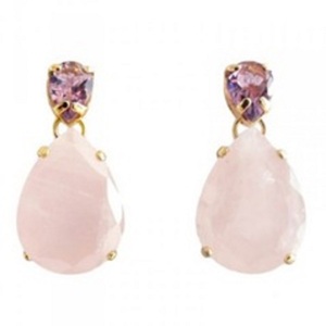 Boucles d'oreilles en forme de poire en argent Sterling 925 avec pierre précieuse Rose calcédoine et améthyste Hydro - Product Image 1