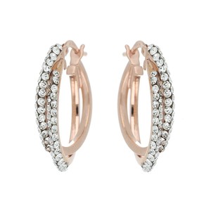 Boucles d'oreilles DelPia Dea Horta, tube externe 10 % or 18 carats sur tube en argent sterling 925, cristaux blancs à l'intérieur, rose, 15 mm - Product Image 2