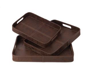 Bandeja de servicio de cuero sólido hecha a mano para cocina, mesa de comedor, decoración del hogar, pieza de regalo Rectangular - Product Image 1