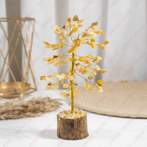 Arbre en pierre d'aventurine jaune 100 % authentique, fait main, au design charmant, qualité garantie, idéal pour la décoration intérieure - Product Image 4