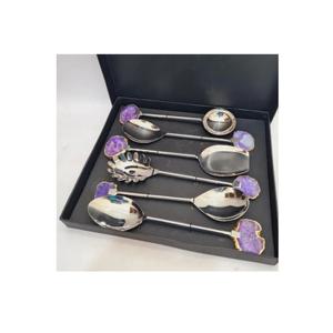Juego de 6 cubiertos de resina y acero inoxidable para servir ensaladas, para cocina y hogar, Color plateado y morado, precio barato - Product Image 1