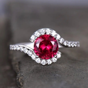 <b>Vintage</b> Art Deco Style 10K Solid <b>Gold</b> <b>Ring</b> 7 mm Round Cut Lab-Grown Ruby Curved Halo Engagement Wedding <b>Ring</b> for Gifts Parties - Product Image 1