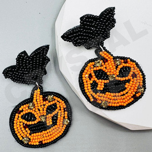 Pendientes de cuentas de naranja de calabaza de Halloween para mujer, Material de tela de Color azul blanco naranja conmemorativo patriótico - Product Image 6