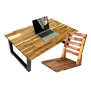 Industrial Design Combo <b>Set</b> 100x60cm Low-Seated Desk and Chair Made of Acacia Wood CB68186 - Product Image 1