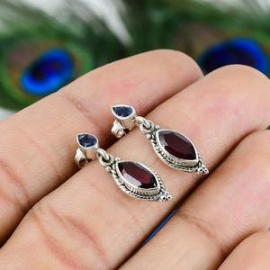 Filles Simple Mode Grenat Gemme Boucles D'oreilles 925 Solide En Argent Sterling Pierre Boucles D'oreilles Pour Les Femmes Bijoux En Argent - Product Image 3