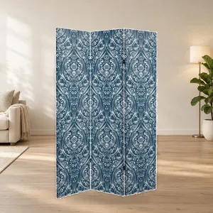ฉากกั้นพับได้ผ้าแคนวาสสองด้านลายดามัสก์สีน้ำเงินกรมท่า - Product Image 1