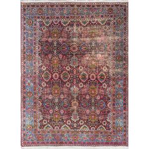 Alfombra de Lana Anudada a Mano Aalam, Diseño de Medallón Rojo Naranja, Kilim Rectangular de 9x12, Abstracta, Hecha a Mano para Adolescentes, para Entrada o Pasillo - Product Image 1