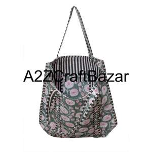 Sac fourre-tout en coton rayé bohème pour femmes indiennes fait à la main avec une longue poignée Grand (>50cm) Fabriqué à la main à partir du Rajasthan - Product Image 3