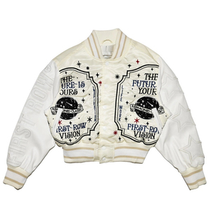 Vestes universitaires en cuir brodé de haute qualité pour femmes, avec logo personnalisé, manches courtes, style varsity - Product Image 1