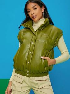 Venta al por mayor de invierno chaqueta Puffer abrigo sin mangas señoras cremallera algodón relleno burbuja Puffer chaleco - Product Image 3