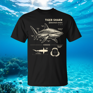 T-Shirt con Anatomia di Squalo Tigre per Esploratori Oceanici, Prodotto Promozionale Premium per Amanti dei Squali - Product Image 3