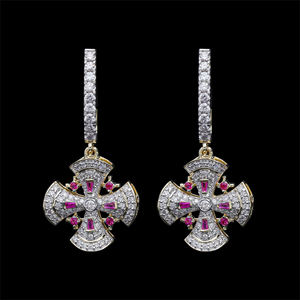 Pendientes de aro de diamantes de oro blanco de 14K con diseño de gota cruzada y piedras preciosas rosas naturales para expresiones elegantes y elegantes - Product Image 4