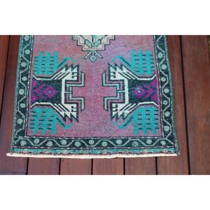 1.5x3.4 ft Vintage Rug, Turkish Rug, <b>Red</b> Moroccan <b>Wool</b> Rug - Product Image 5