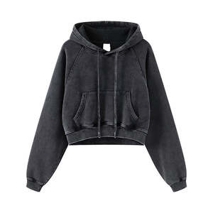 Venta al por mayor de las mujeres recortada sudadera 100% algodón de lana de gran tamaño sudaderas con capucha de peso pesado - Product Image 2