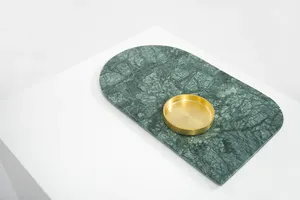 Bandeja de servicio de mármol de forma redonda para el hogar y la Mesa, bandeja de alta calidad para servicio al por mayor con mango de latón, novedad - Product Image 4