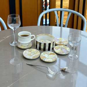 Juego de Posavasos de Mármol Indio con Incrustaciones de Piedra, Arte de Incrustaciones de Piedra, Posavasos de Mármol Blanco, Posavasos de Lujo para Bebidas - Product Image 3