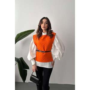 Orange Belted Shirt and <b>Poncho</b> Set - Orange - Product Image 1