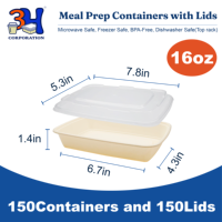 Contenants de préparation de repas réutilisables empilables, lot de 150, 16 oz, compatibles micro-ondes, lave-vaisselle et congélateur, avec couvercles sans BPA, pour emporter