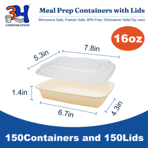 Contenants de préparation de repas réutilisables empilables, lot de 150, 16 oz, compatibles micro-ondes, lave-vaisselle et congélateur, avec couvercles sans BPA, pour emporter - Product Image 2