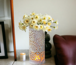 Lampe de chevet en pierre ollaire sculptée à la main en forme de vase à fleurs, décoration multifonctionnelle pour la maison, artisanat indien unique, cadeau - Product Image 1