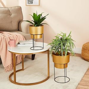 Jardinière de fleurs ronde de style moderne en métal fini doré avec support Design classique pour la maison et le jardin décoratifs - Product Image 2