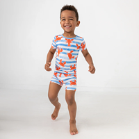 Pijamas de Verano para Niños al por Mayor a Bajo Precio, con Temática Oceánica, Manga Corta, Diseño de Dibujos Animados para Niños, Ropa de Dormir Transpirable y Suave, Personalizable