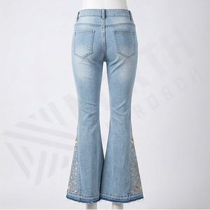 Breathable Hot Selling Women Denim Flared Trousers Anti-wrinkle Affordable Rate Light <b>Weight</b> Premium Ladies Fashion Jeans - Product Image 2