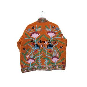 Women's Handmade Short Autumn Winter <b>Jacket</b> Multi-Colour Suzani Stripe Embroidered Design Woven Cotton Fabric <b>Quilted</b> Breathable - Product Image 6