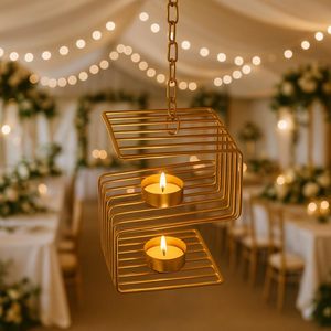 Portavelas Colgante en Forma de S de Metal Dorado, Moderno Soporte para Velas Votivas para Decoración del Hogar, Sala de Estar, Festivales, Bodas y Eventos - Product Image 4