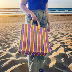 Recycled Nylon and PP Woven Striped <b>Plastic</b> Woven Handloom Shopping Bags Made in India Ecofriendly Market Bags Wholesales Bags - Product Image 2