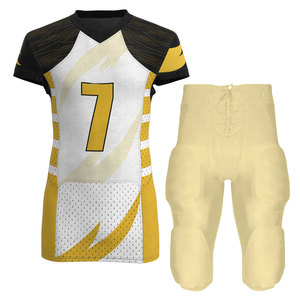 Men American Football Uniform Set V <b>Neck</b> Short Sleeve Custom Sublimation Print <b>Padded</b> Jersey Pants Team Numbers Gradient Color - Product Image 1