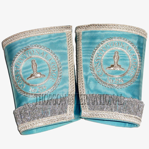 Maçonnique Regalia Craft Officer Cuff Gauntlet Paire Brodé En Cuir et Tissu avec Ruban pour Utilisation Franc-Maçon - Product Image 2