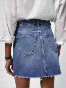 Jupe décontractée asymétrique en jean coupe ample pour femme avec ceinture et boutons, longueur genou, modèle personnalisé de qualité supérieure - Product Image 6