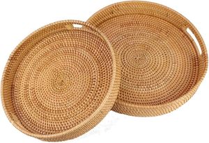Plateau de service fabriqué à la main à partir de 100% grande Fiber de rotin avec poignée tricot stable haut de forme ronde fait à la main sélectionné au Vietnam - Product Image 6