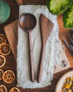 Juego de utensilios de cocina de madera de teca natural o acacia con soporte para cucharas de cocina - Product Image 4