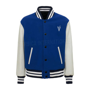 Unisex High Quality Thin Wool Canvas Varsity Jacket Winter Sportswear <b>Stand</b> Horn Button Print Logo Lettermen Design OEM Service - Product Image 1