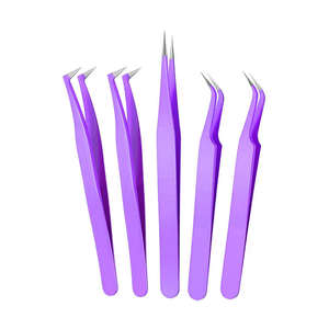 Juego de pinzas para extensión de pestañas con purpurina de lavanda elegante, todas las puntas, punta de fibra de precisión, logotipo personalizado, acero inoxidable sostenible - Product Image 4