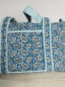 Elegant <b>Floral</b> Quilted Duffle <b>Bag</b>, Block Print Cotton Everyday <b>Tote</b> - Product Image 2