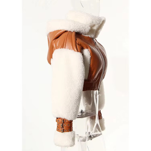 Faux <b>Fur</b> <b>Lined</b> Crop Bomber Jacket Short <b>Coat</b> With Hoodie 2025 - Product Image 6