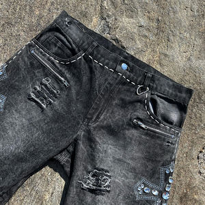 Logo personnalisé lavé à l'acide strass Shorts hommes surdimensionné ample été mode Streetwear confortable décontracté Shorts de sport - Product Image 4